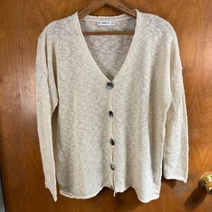 Zara Cream Fisherman Cardigan Sweater Oversized Open Knit Boho Nautical Coastal